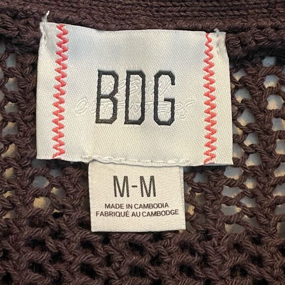 BDG Beach Cardigan Chocolate Brown Open Knit Button Front Long Sleeve M - Picture 4 of 6